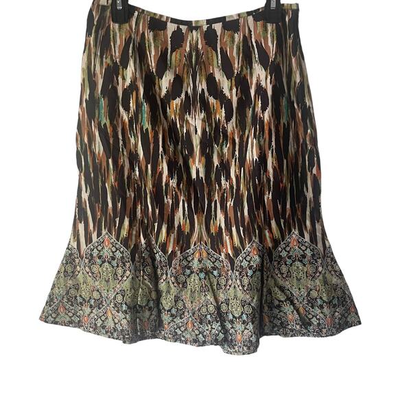 Dana Buchman Women's Size 4 Hippie‎ Boho Artsy Brown Green Above Knee Skirt - Picture 1 of 7